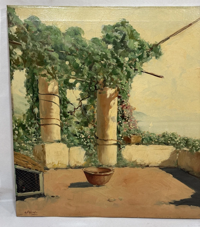 Vintage Original A. Palini Italian Coastal View Oil Painting Signed Italy 36x24 - Image 4 of 4