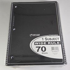 Top Flight 1 Subject Wide Rule Notebook 70 Sheets Spiral Bound Black pack of 12