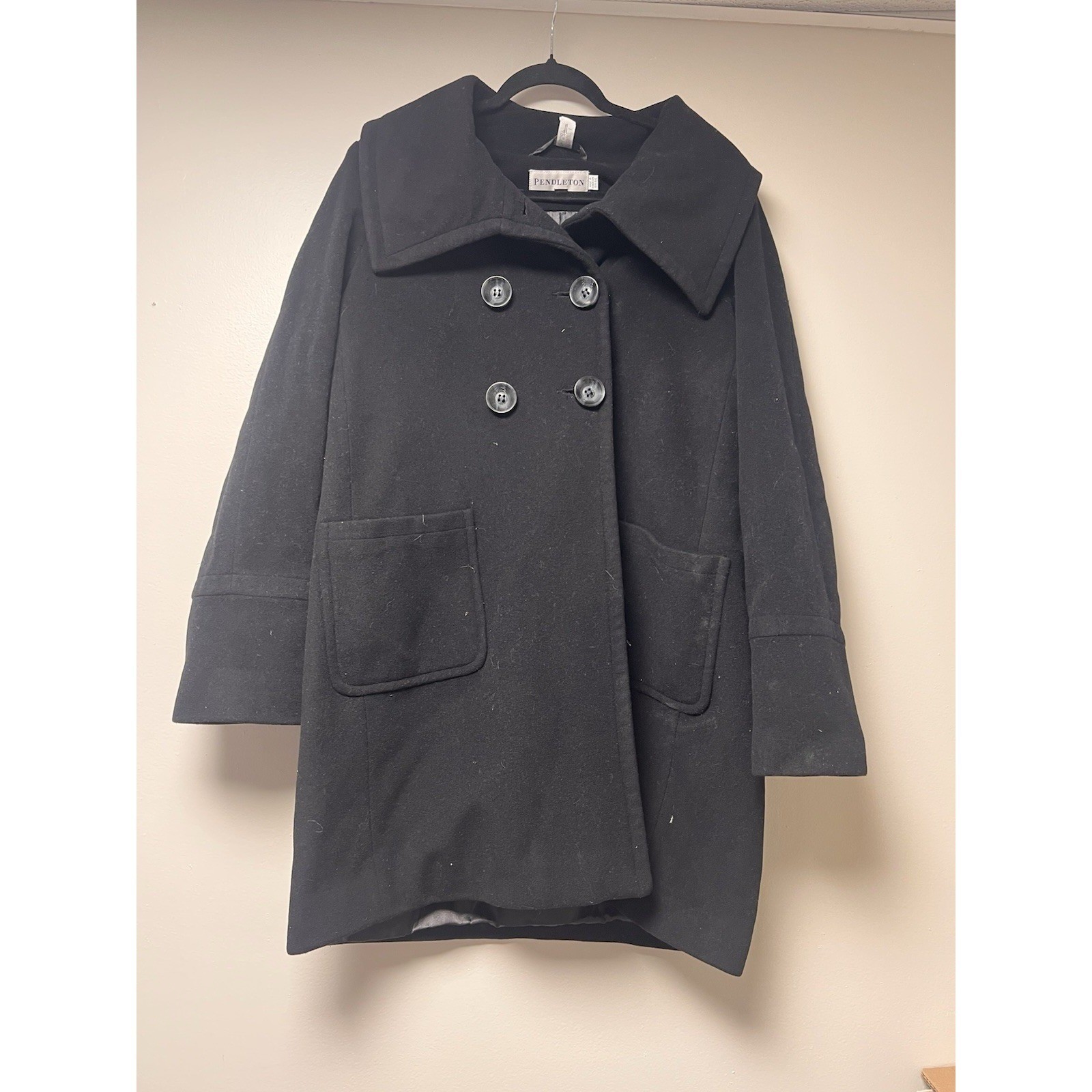 Pendleton Pea Coat Women XL Black Excellent Double Breasted Wool Blend Oversized