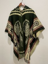 Alpaca Wool Hooded Poncho Pullover Native Ame...