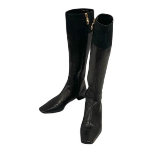 GUCCI Women's Long Square Toe Leather Boots Size:36/JP:23 Black 141191K Authen