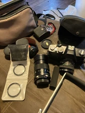 Vivitar 250/SL 35mm SLR Camera w/ Vinitar 50mm And 135mm Lens Accessories As Is