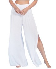 Shade  Shore White Gauze Swim Cover Up Pants High Slit XL NEW