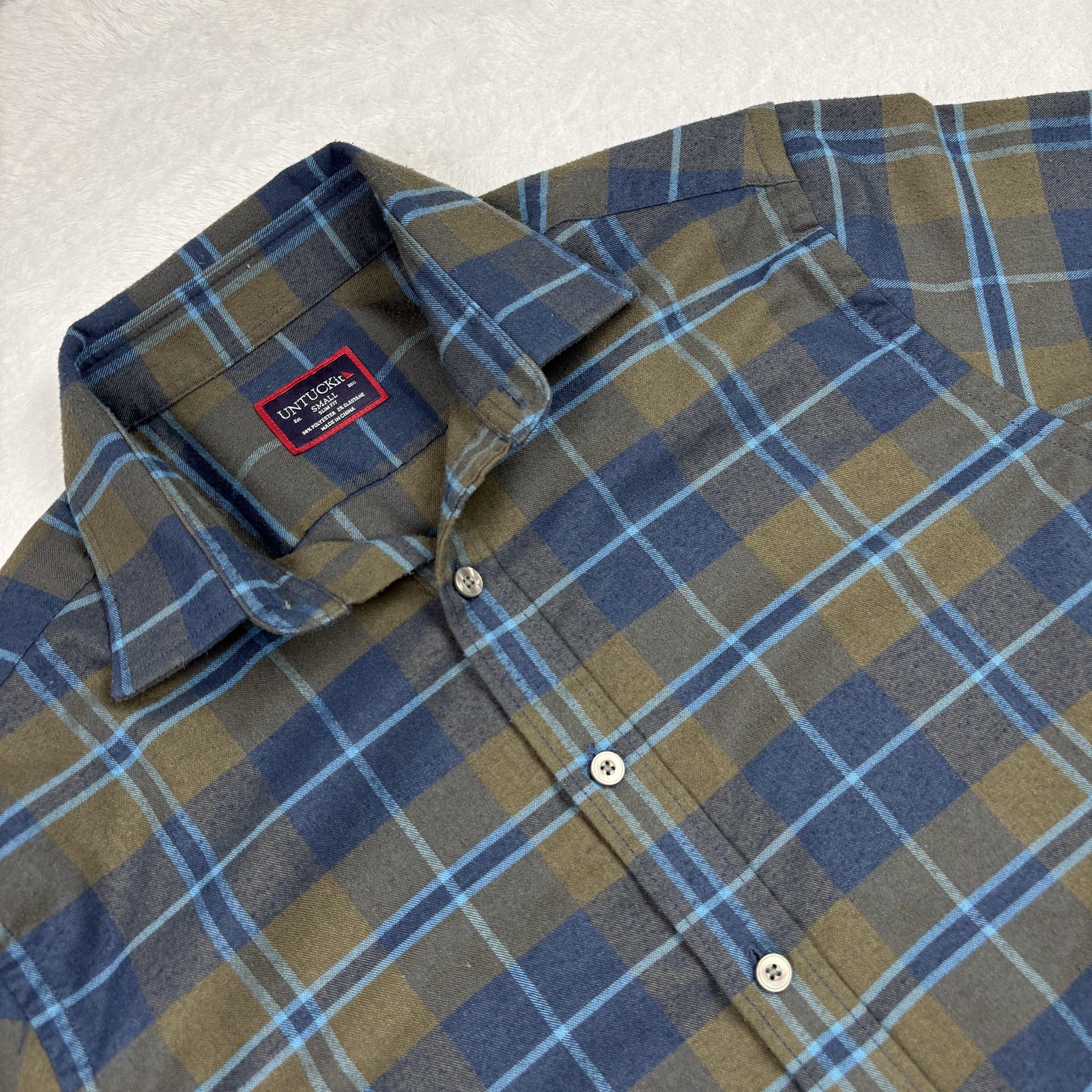 UNTUCKit Shirt Mens S Green Plaid Long Sleeve Button-Up Slim Fit Flannel