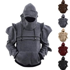 Men's Medieval Knight Hoodie Knight Armor Sweatshirt Halloween Cosplay Coat