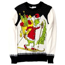 Boys White  Black Santa Grinch Christmas Holiday Sweater Size X-Small