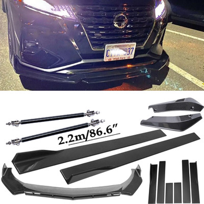 For Nissan Kicks 3PCS Carbon Fiber Front Bumper Lip Splitters+Side Skirt Strut