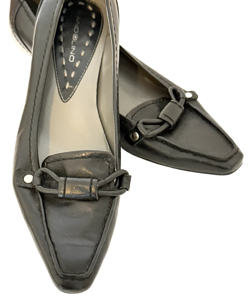 Zapatos Bandolino Mujer Talla 7.5 Cuero Gatito Curar Punta Puntera Negro Carrera Foto 3 de 4