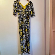 Madison Leigh Yellow Floral Midi Maxi Dress Twist Front V-Neck Stretch Tropical