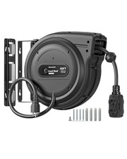 DEWENWILS 40FT Auto-Rewind Cord Reel 10AWG SJTOW 20A 4 Outlets No Tangle Black