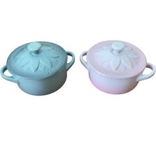 Le Creuset Sunflower Mini Casserole Dish Set Blue Pink Ceramic Ovenware 250ml