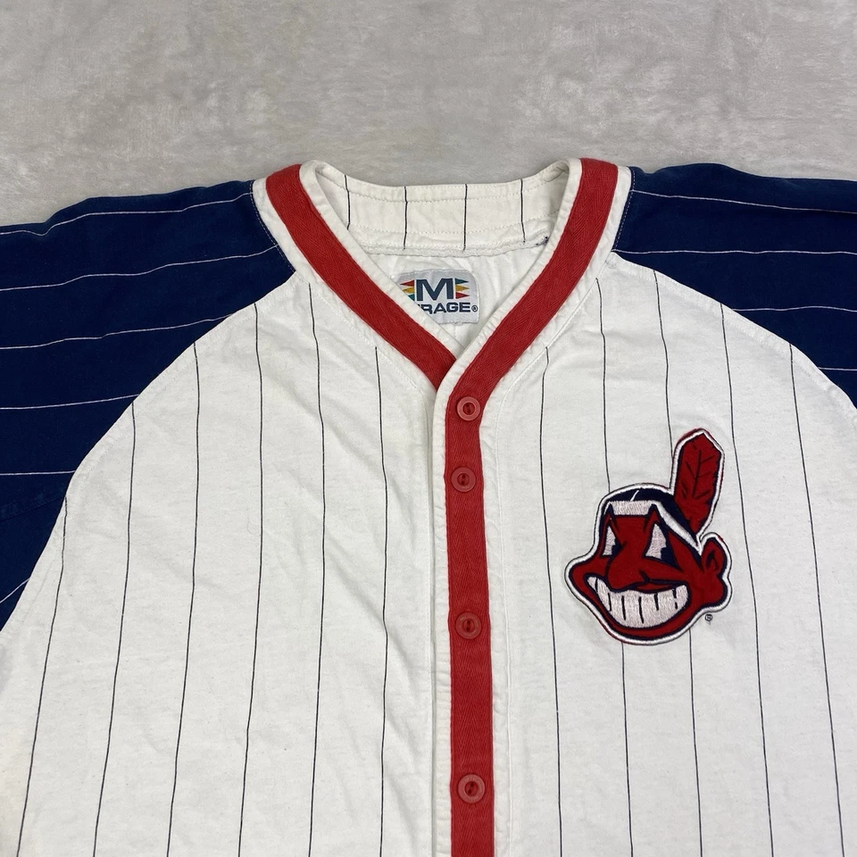 Vintage Mirage Cleveland Indians Jersey Shirt Chief Wahoo Pinstripe MLB Sz L - Image 2 of 4