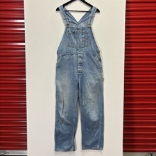 Vtg 50s Big Smith Overalls Bibs Mens 36X28 Distressed USA Carpenter Blue Denim