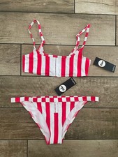 BNWT Boohoo Bikini Size 10 Eyelet Red/White Stripe Crop Top