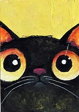 ACEO ORIGINAL EXPRESSIVE CAT portrait Painting MINIATURE NAIVE ABSTRCT FOLK ART