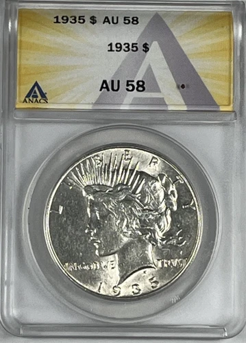 1935 Peace Dollar :  ANACS AU58