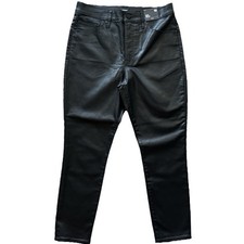 Express Skinny High Rise Jeans 10S Black Faux Leather Coated Stretch NWT