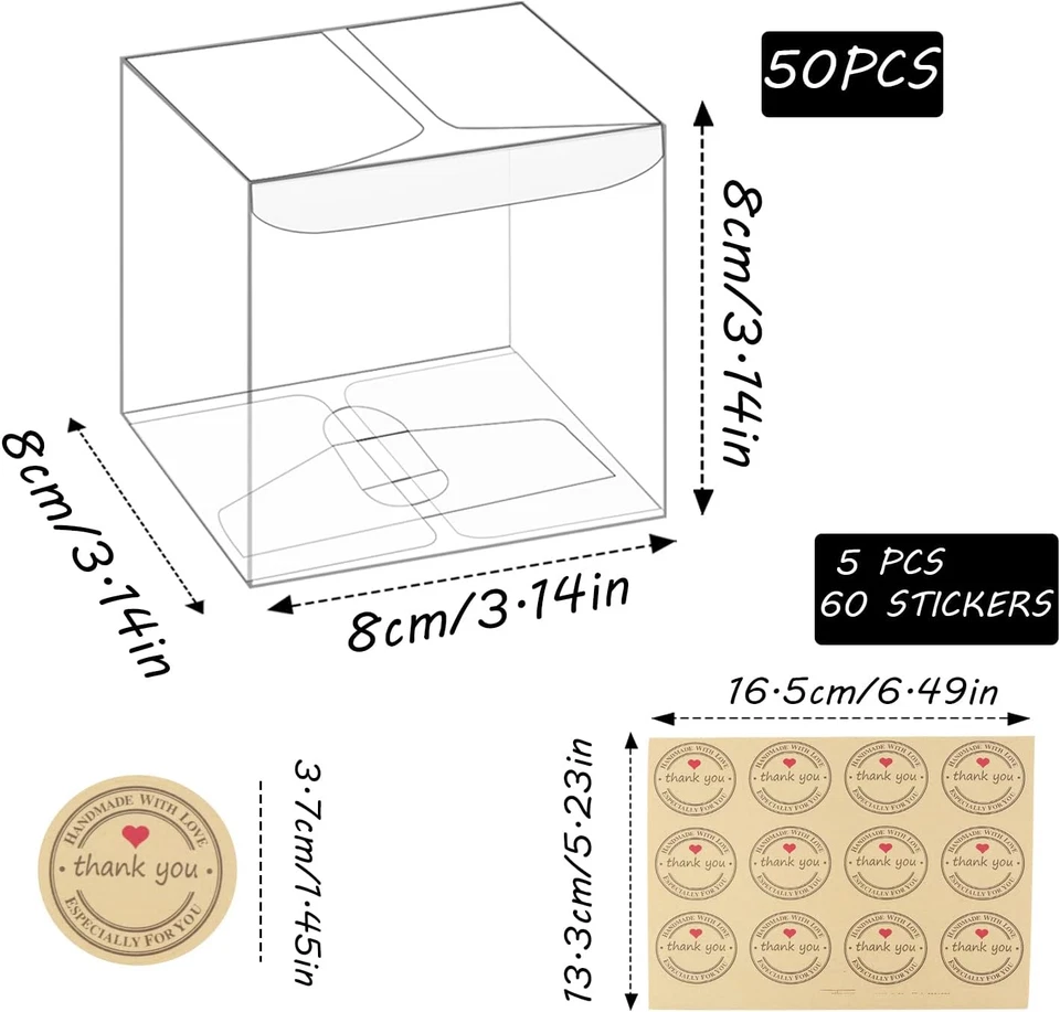 Scatole Regalo Trasparenti 8 X 8 X 8 Cm 50 PCS Scatole per Bomboniere PVC Scatol - Immagine 2 di 4