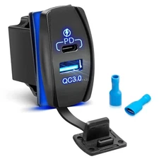 PD Type C & USB Charger Rocker Switch 2 Port for Polaris RZR Ranger Can Am X3