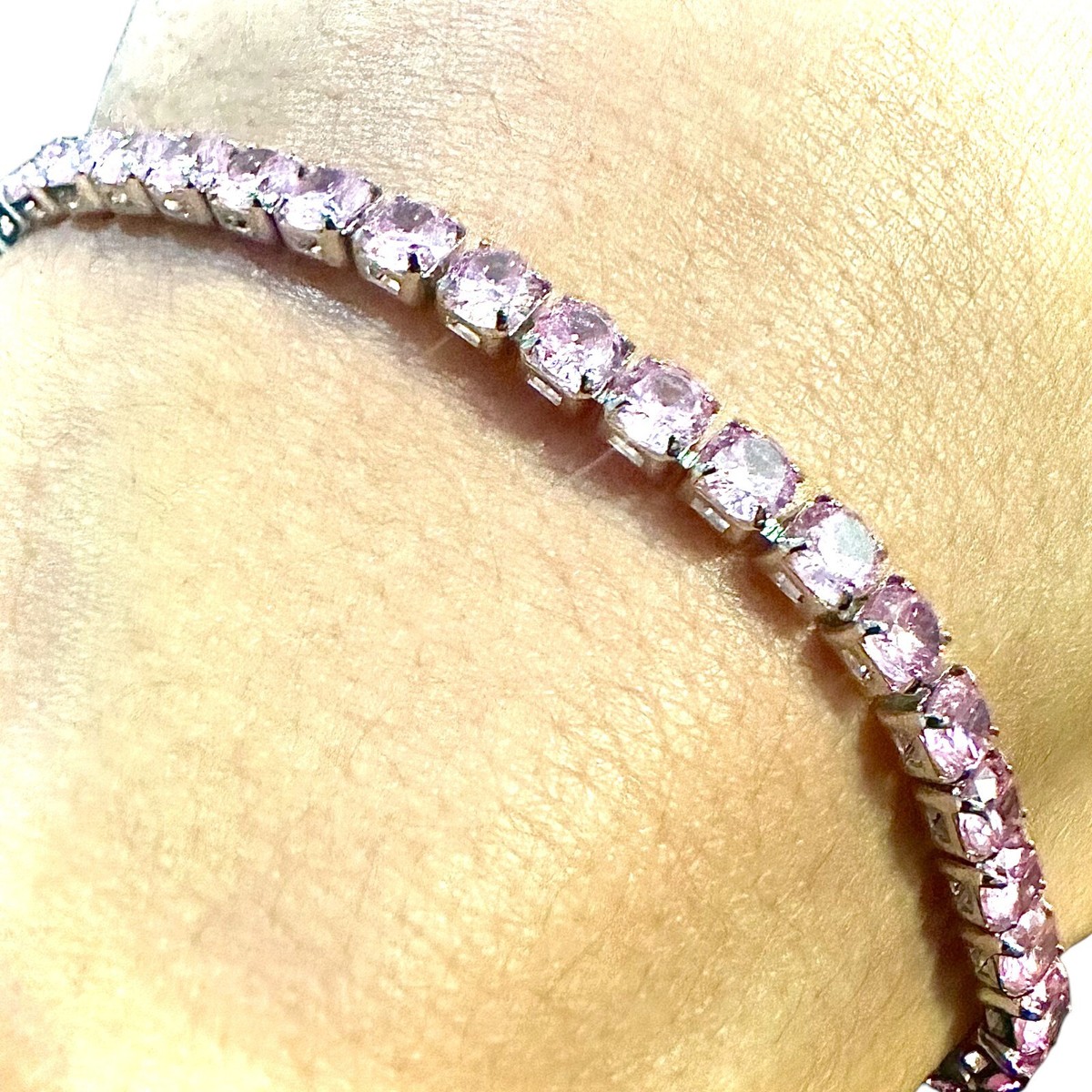 アクセサリー tennis bracelet 3mm 18K. 18cm Pink Cz 18k White Gold Plated Tennis Bracelet Created 7.5