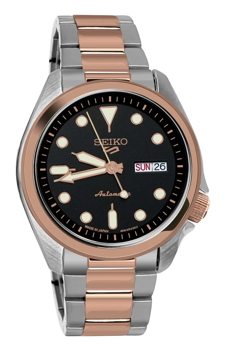 Seiko 5 Sports Automatic SRPE58 Black Dial Rose gold Silver Bracelet japan new
