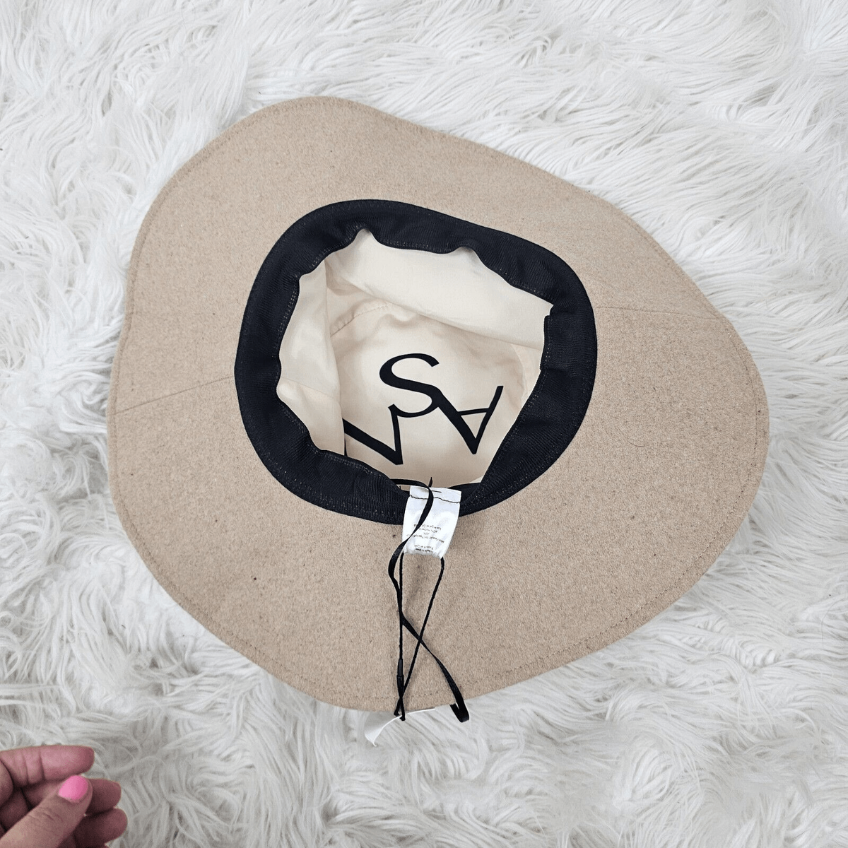 ASN NEW Harper Floppy Felt Beige Hat With Stitched Braided 