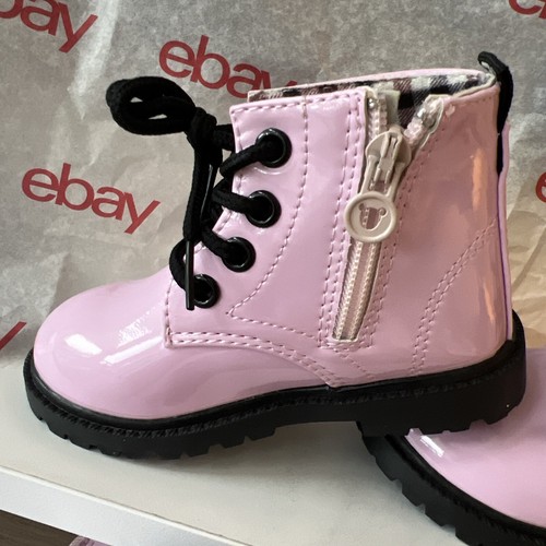 Dinimigi Girl’s Boots Glossy Pink Plaid Lining Lace/Zip Up Size 23/Size 6.5 US - Picture 4 of 14