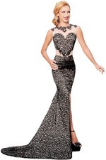 Black Lace Glamour Split Mermaid Maxi Party Dress