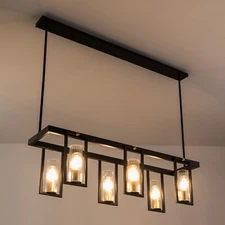 Farmhouse Kitchen Island Chandelier Linear Dining Wood Pendant 6 Lights Fixture