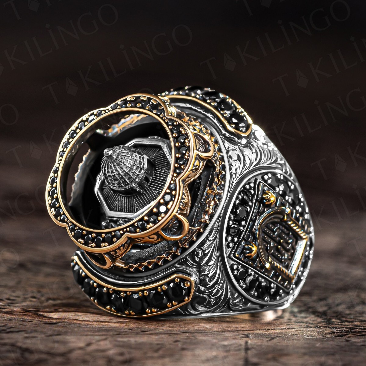 モジャRING Silver925 925 Sterling Silver Black Zircon Al-aqsa Mosque Motif Islamic