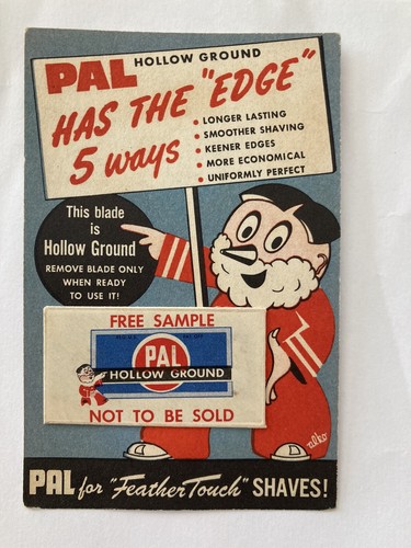 Vintage PAL HOLLOW GROUND  RAZOR BLADE FREE SAMPLE Advertising CARD 1950’s