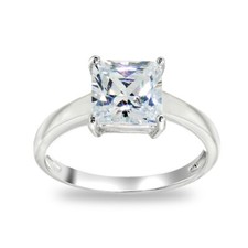 7mm Princess-Cut Square Cubic Zirconia Solitaire 925 Silver Engagement Ring Sz 9