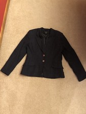 Women  s H M Black Pinstripe Lined Blazer Button Front Size 12 Front Pockets