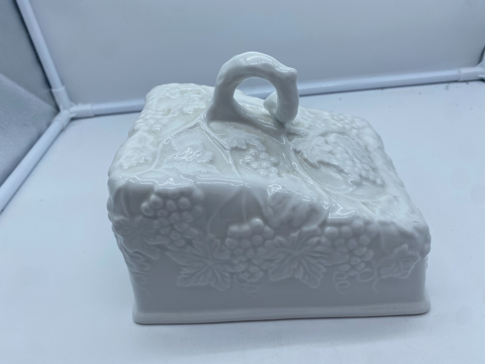 Vintage White Covered Butter Cheese SERVING DISH Porcelain D1 eBay