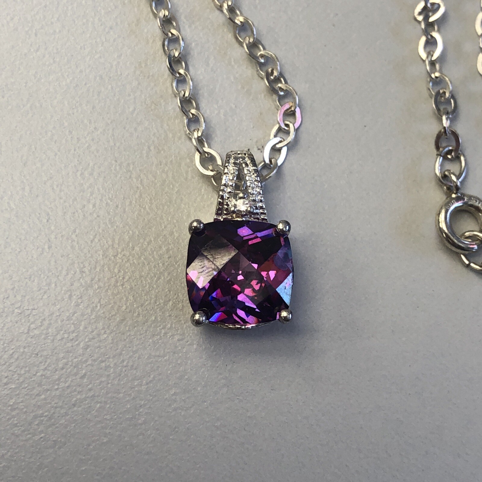 Solid 925 Sterling Silver Purple Amethyst Chain N… - image 2