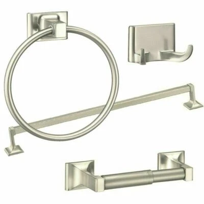 4 Piece Towel Bar Set Bath Accessories Bathroom Hardware - Brushed Nickel Stain - Image 1 of 4