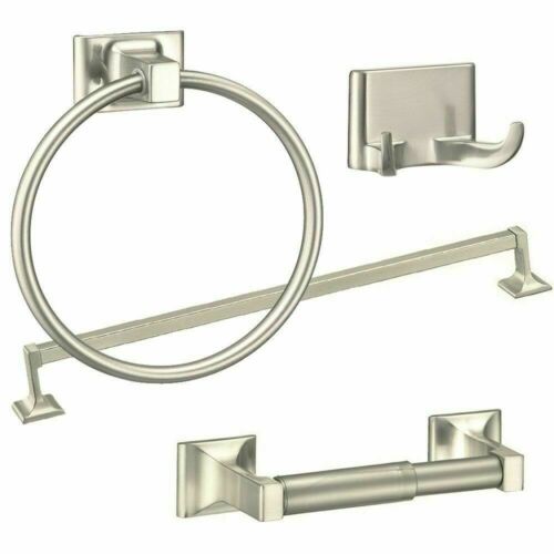 4 Piece Towel Bar Set Bath Accessories Bathroom Hardware - Brushed Nickel Stain - Picture 1 of 9