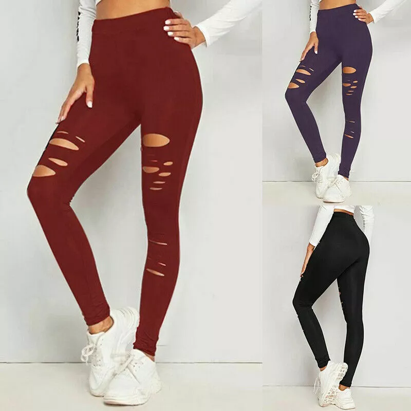 Women Destroyed Ripped Yoga Leggings Jeggings Pants Womens Distressed new