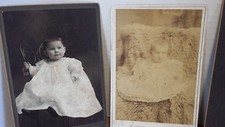 4 Antique BABY KIDS photographs Victorian Girl and Father Studio Picture