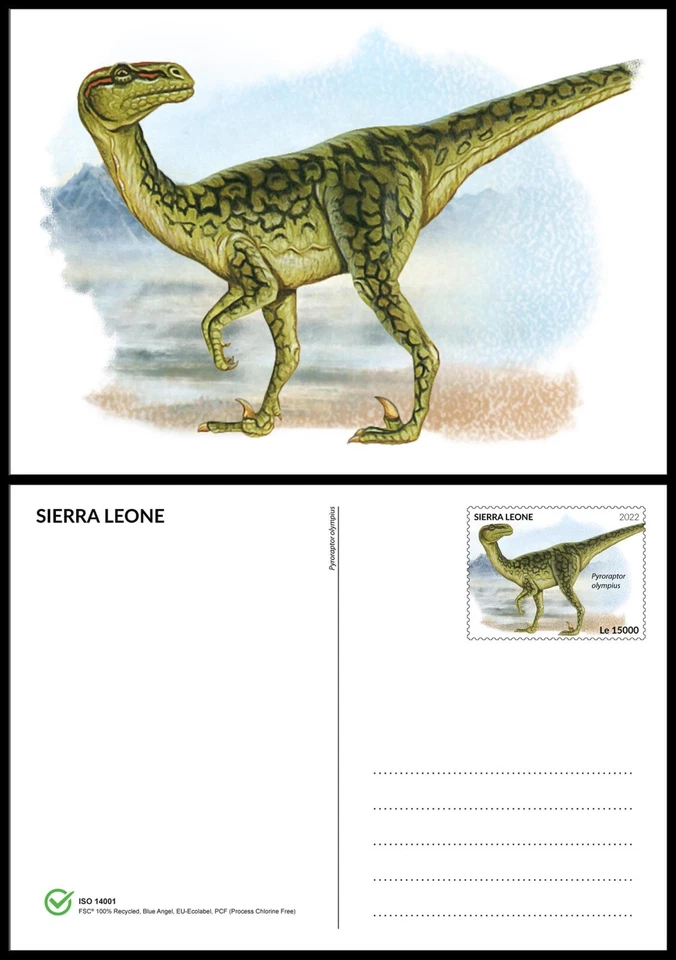 Tarjetas de papelería Small Dinosaurs MNH 2022 Sierra Leona 6 piezas papel 100 % reciclado Foto 4 de 4