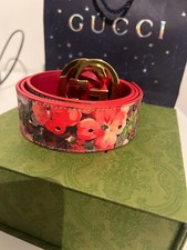 Gucci Flower Print Bloom Belt Leather Double G Buckle Belt