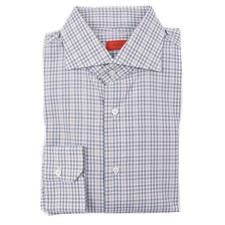 Isaia Napoli Regular-Fit Gray Layered Check Dress Shirt 15.75 Eu 40 NWT