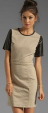 Marc Jacobs Dempsey Drill Stretch Twill & Leather Mix Colorblock Dress $398