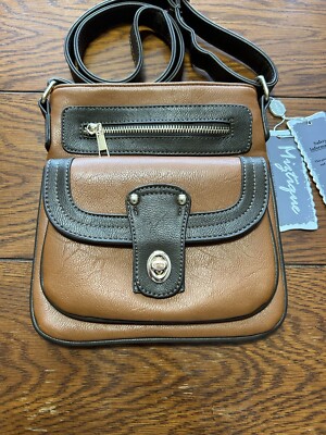 Miztique Crossbody Shoulder Hand Bag Purse Brown Leather Mid Size