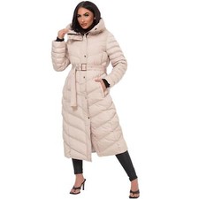 Women’s Long Puffer Coat with Belt & Hood Windproof & Water-Resistant,UK6 - UK14