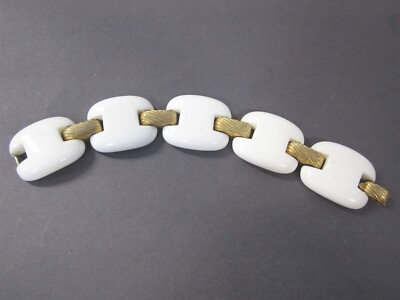 Vintage Trifari 7-1/2'' White and Gold Tone Statement Bracelet