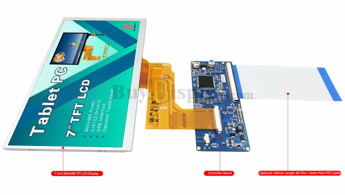 LCD Display 7 inch 800x480 SPI TFT Optional Touch Panel and