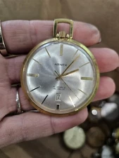 VINTAGE USED ARNEX 17 JEWELS OPEN FACE SWISS POCKET WATCH Running