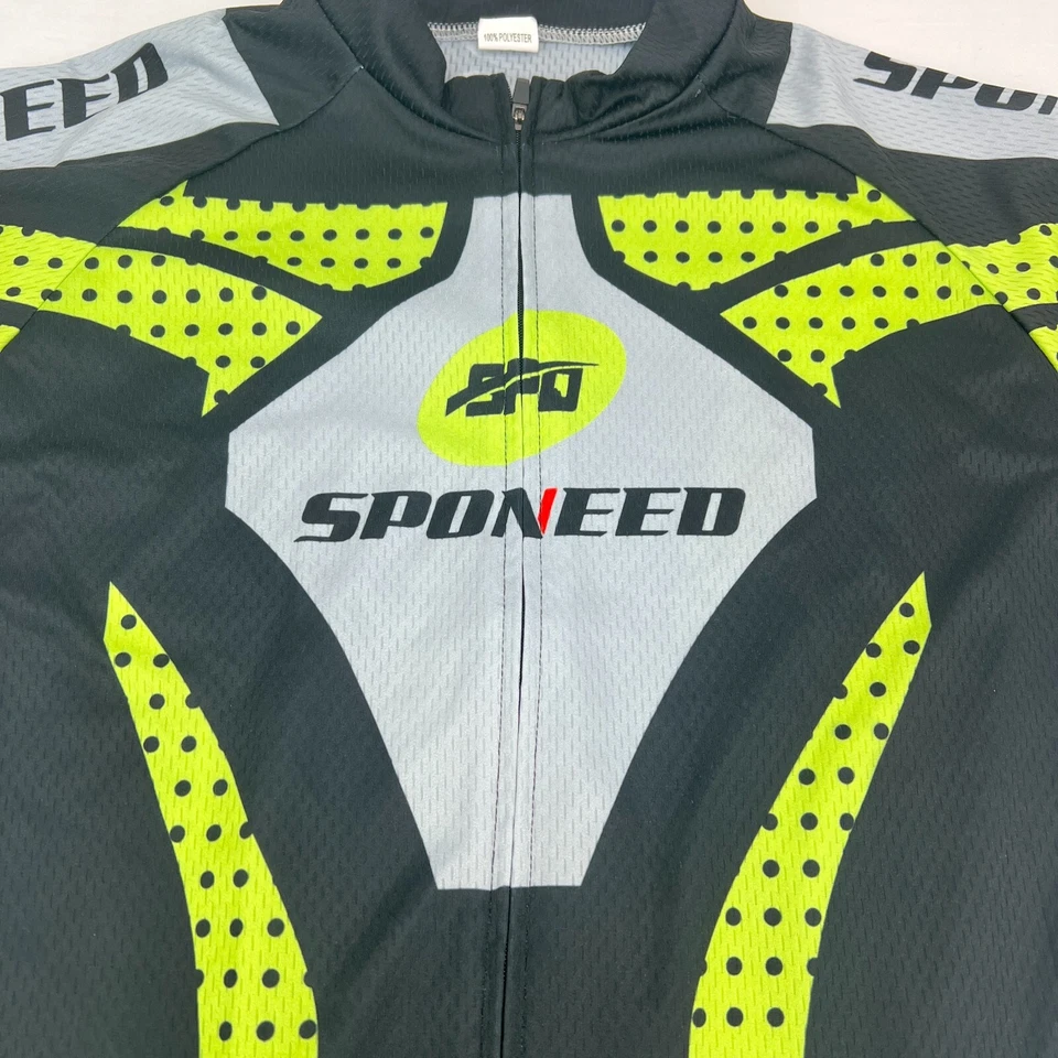 Camiseta deportiva de ciclismo SPONEED para hombre talla M negra/amarilla/gris manga corta poliéster cremallera Foto 4 de 4