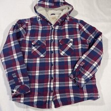 Boston Traders Jacket L Red Plaid Sherpa Lined Flannel Casual Hoodie